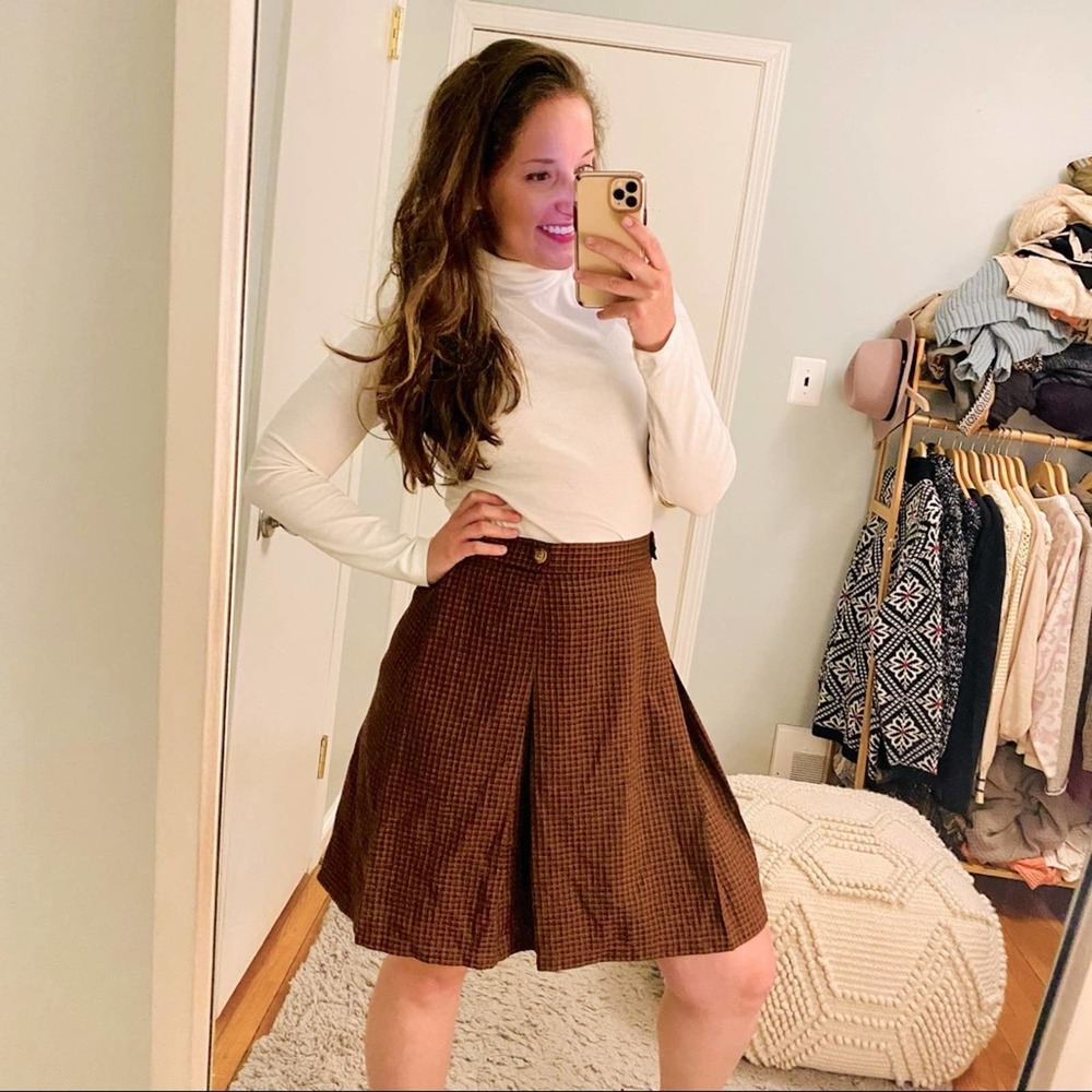 Vintage White Stag Brown Orange Pleated Skirt M